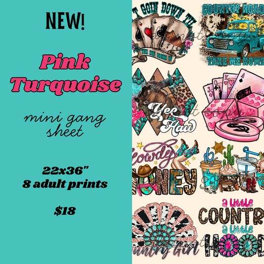 Pink Turquoise Mini Gang Sheet